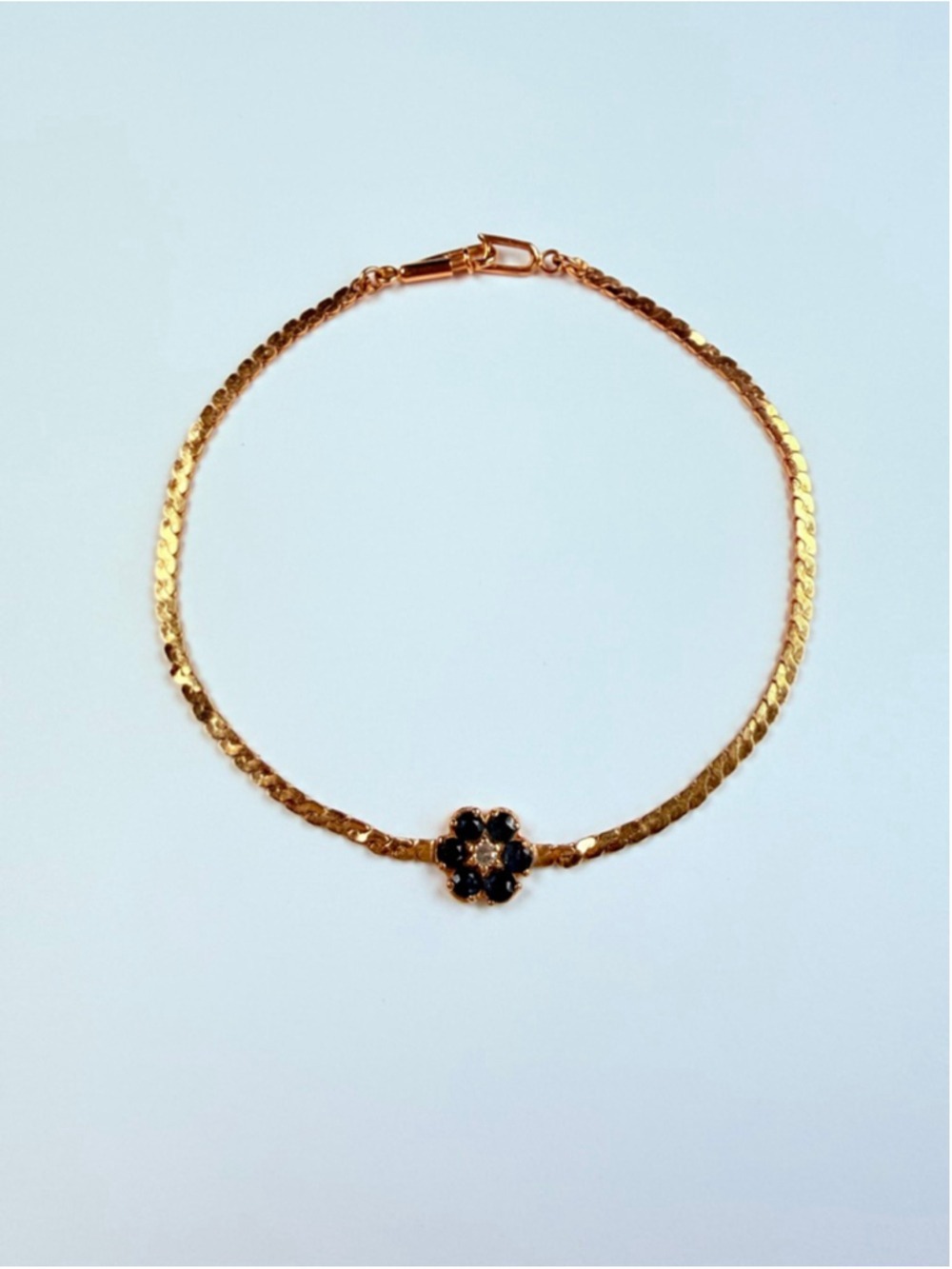 14K Solid Yellow Gold Genuine Diamond & Sapphire Floral Serpentine VTG Bracelet